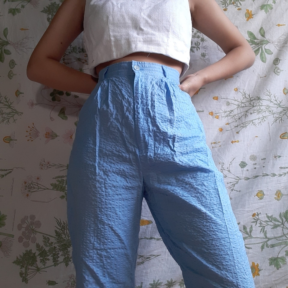 Blue Textured Pants